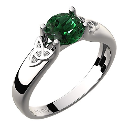 GWG Jewellery Sterlingsilber Keltischer Ring Smaragd-Grüner Zirkonstein und Dreifaltigkeitsknoten mit Kristallen verziert – 6 von GWG Jewellery