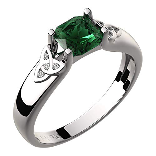 GWG Jewellery Sterlingsilber Keltischer Ring Smaragd-Grüner quadratischer Stein und Dreifaltigkeitsknoten mit Kristallen verziert – 10 in Geschenkbox für Frauen von GWG Jewellery