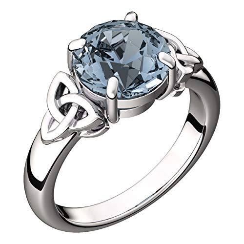 GWG Jewellery Sterlingsilberring mit großem Aquamarin-Meerblauem Stein und keltischen Dreifaltigkeitsknoten an den Seiten – 8 in Geschenkbox für Frauen von GWG Jewellery