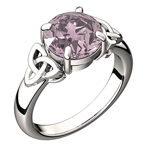 GWG Jewellery Sterlingsilberring mit großem Saphir-Rosa Stein und keltischen Dreifaltigkeitsknoten an den Seiten – 8 in Geschenkbox für Frauen von GWG Jewellery