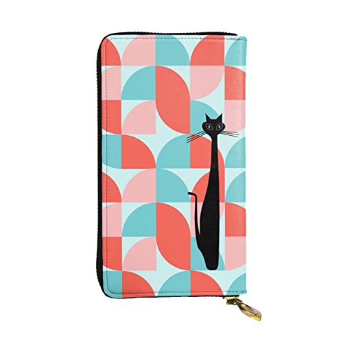 GWINDI Cartoon Katze Muster Männer Und Frauen Leder Brieftaschen Kupplungen Und Brieftaschen Weiches Leder Drucken Reißverschluss Multi Kartenfächer, Künstlerische Katze Bunte Streifen, Einheitsgröße von GWINDI