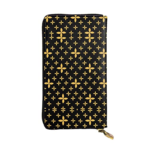 GWINDI Geheimnisvolle Symbole Lila Unisex Leder Brieftaschen Clutches Und Brieftaschen Weiches Leder Print Zip Multi Kartenfächer, Blume Blatt Gold, Einheitsgröße von GWINDI