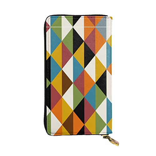 GWINDI Mid Century Moderne Drucke Herren Und Frauen Leder Geldbörsen Clutches Und Brieftaschen Weiches Leder Print Reißverschluss Multi Kartenfächer, Geometrisches Patchwork, Einheitsgröße von GWINDI