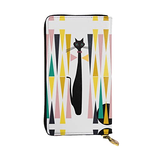 GWINDI Moderne Kunst Minimalistische Katze Männer Und Frauen Leder Brieftaschen Clutches Und Brieftaschen Weiches Leder Print Reißverschluss Multi Kartenfächer, Mid-Century Moderne Kunst Cat1, von GWINDI