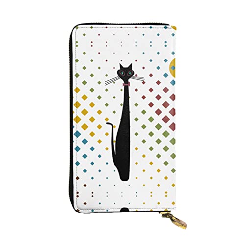 GWINDI Moderne Kunst Minimalistische Katze Männer Und Frauen Leder Brieftaschen Clutches Und Brieftaschen Weiches Leder Print Reißverschluss Multi Kartenfächer, Mid-Century Moderne Kunst Polka Cat, von GWINDI