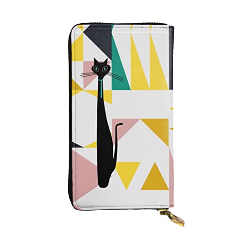 GWINDI Moderne Kunst Minimalistische Katze Männer Und Frauen Leder Brieftaschen Clutches Und Brieftaschen Weiches Leder Print Reißverschluss Multi Kartenfächer, Mid Century Modernes Katzenmuster, von GWINDI