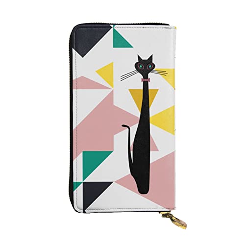 GWINDI Moderne Kunst Minimalistische Katze Männer Und Frauen Leder Brieftaschen Clutches Und Brieftaschen Weiches Leder Print Reißverschluss Multi Kartenfächer, Moderne Kunst Minimalistische Katze, von GWINDI