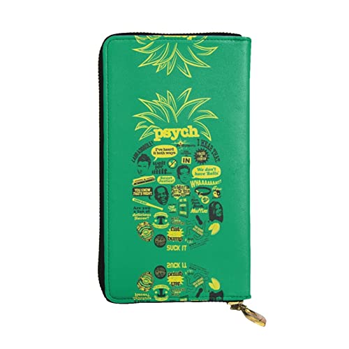 GWINDI Psych Ananas Zitat Männer Und Frauen Leder Geldbörsen Clutches Und Brieftaschen Weiches Leder Print Reißverschluss Multi Kartenfächer, Psych Ananas Zitat, Einheitsgröße von GWINDI