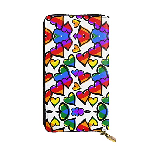 GWINDI Regenbogen Farbige Gay Pride Herzen Männer Und Frauen Leder Geldbörsen Clutches Und Brieftaschen Weiches Leder Print Zip Multi Kartenfächer, Regenbogenfarbene Gay Pride Herzen, Einheitsgröße, von GWINDI