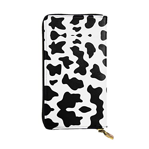 GWINDI Schwarz Und Weiß Polka Dots Männer Und Frauen Leder Brieftaschen Clutches Und Brieftaschen Weiches Leder Print Zip Multi Kartenfächer, Schwarz-weißer Kuhdruck, Einheitsgröße von GWINDI