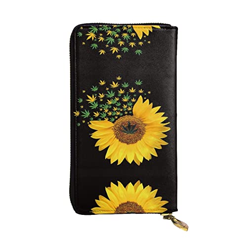 GWINDI Weed With Sunflower Herren Und Frauen Leder Geldbörsen Clutches Und Brieftaschen Weiches Leder Print Zip Multi Kartenfächer, Unkraut mit Sonnenblume, Einheitsgröße, Classic von GWINDI