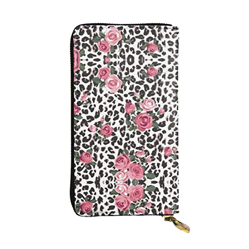 Kunst Gitarre Muster Männer Und Frauen Leder Brieftaschen Clutches Und Brieftaschen Weiches Leder Drucken Reißverschluss Multi Kartenfächer, Niedliches Leopardenmuster in rosa Rosenmischung, von GWINDI