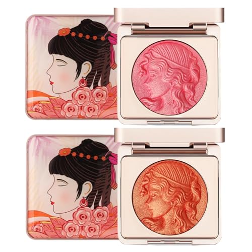 Geprägte, glatte Puder-Rouge-Palette, lang anhaltender Glanz, einfach aufzutragen, perfektes Make-up, geprägtes Mädchen-Rouge für die Wangen (Pink + Orange) von GWQYHFEN