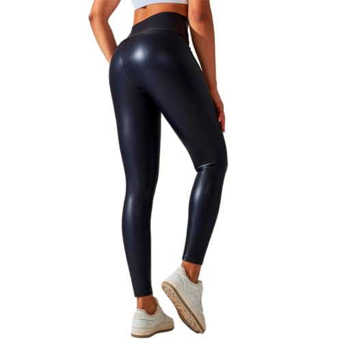 GWS SHOP Damen Leder Leggings Damen High Waist, Scrunch Butt Push Up Leder Leggings Premium Qualität Leder Leggings (DE/NL/SE/PL, Alphanumerisch, M, Regular, Regular, Dunkelblau) von GWS SHOP