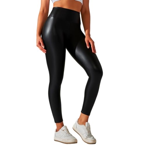 GWS SHOP Damen Leder Leggings Damen High Waist, Scrunch Butt Push Up Leder Leggings Premium Qualität Leder Leggings (DE/NL/SE/PL, Alphanumerisch, M, Regular, Regular, Schwarz) von GWS SHOP