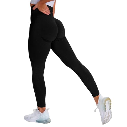 GWS SHOP Damen Leggings Sport Damen High Waist, Scrunch Butt Push Up Leggings Premium Qualität Elastisch Yoga Leggings (DE/NL/SE/PL, Alphanumerisch, M, Regular, Regular, Schwarz) von GWS SHOP