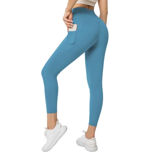 GWS SHOP Damen Leggings Sport Damen High Waist, Scrunch Butt Push Up Leggings Premium Qualität Elastisch Yoga Leggings mit Tasche (DE/NL/SE/PL, S, Regular, Blau) von GWS SHOP