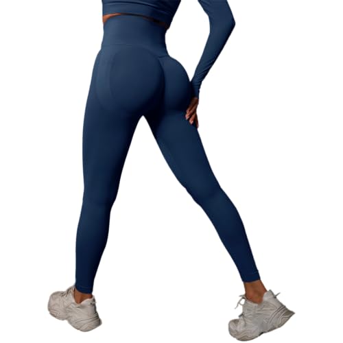 GWS SHOP Damen Leggings Sport Scrunch Butt Damen High Waist, Scrunch Butt Push Up Leggings Premium Qualität Elastisch Yoga Leggings (L, Marineblau) von GWS SHOP