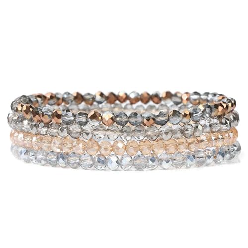GWSGSFAS 4 Stück/Set glänzende Kristallperlen, elastisches Armband, böhmisch, facettiert, bunt, Kristallglasperlen, Armreifen-Set für Damen, 19 cm von GWSGSFAS