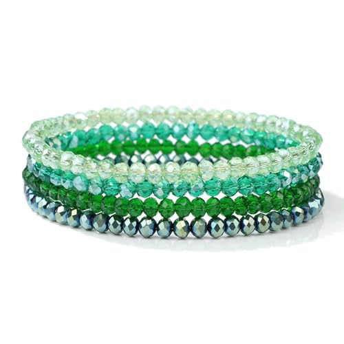 GWSGSFAS 4 Stück/Set glänzende Kristallperlen, elastisches Armband, böhmisch, facettiert, bunt, Kristallglasperlen, Armreifen-Set für Damen, 19 cm von GWSGSFAS