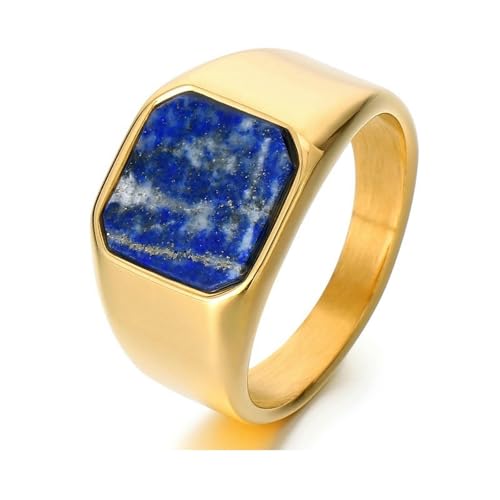 GWSGSFAS Domineering Retro Bernstein Stein Ring Trend Quadrat Schwarzer Achat Herren Ring Lapislazuli, 11, Metall, Zirkonia von GWSGSFAS