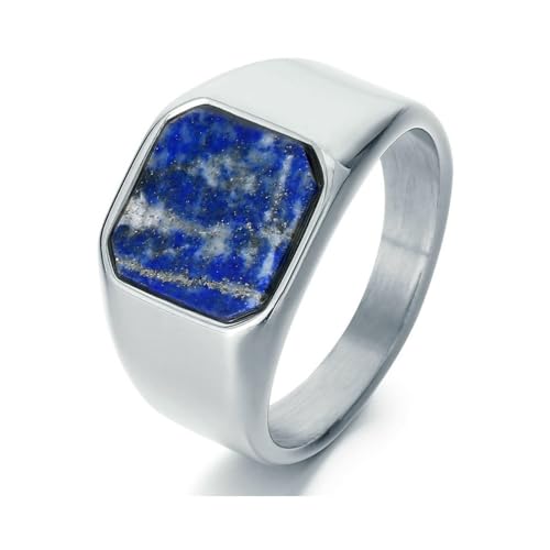 GWSGSFAS Domineering Retro Bernstein Stein Ring Trend Quadrat Schwarzer Achat Herren Ring Lapislazuli, 11, Metall, Zirkonia von GWSGSFAS
