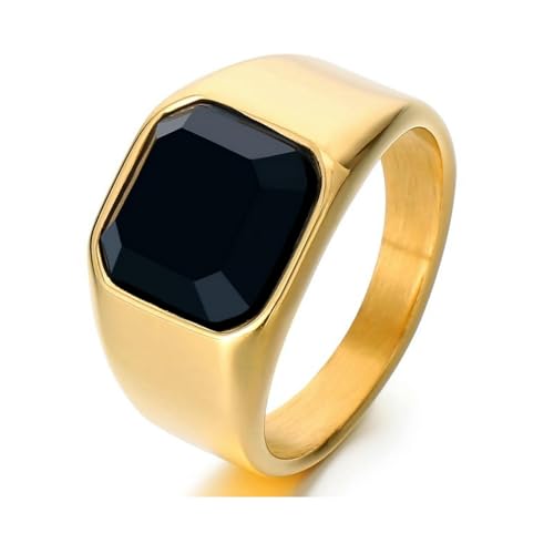 GWSGSFAS Domineering Retro Bernstein Stein Ring Trend Quadrat Schwarzer Achat Herren Ring Lapislazuli, 34, Metall, Zirkonia von GWSGSFAS