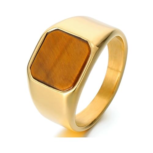 GWSGSFAS Domineering Retro Bernstein Stein Ring Trend Quadrat Schwarzer Achat Herren Ring Lapislazuli, 36, Metall, Zirkonia von GWSGSFAS
