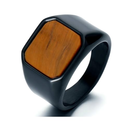 GWSGSFAS Domineering Retro Bernstein Stein Ring Trend Quadrat Schwarzer Achat Herren Ring Lapislazuli, 36, Metall, Zirkonia von GWSGSFAS