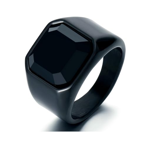 GWSGSFAS Domineering Retro Bernstein Stein Ring Trend Quadrat Schwarzer Achat Herren Ring Lapislazuli, 7, Metall, Zirkonia von GWSGSFAS