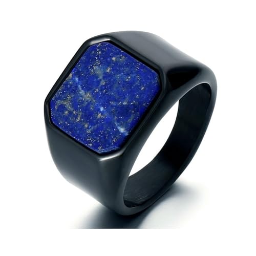 GWSGSFAS Domineering Retro Bernstein Stein Ring Trend Quadrat Schwarzer Achat Herren Ring Lapislazuli, 7, Metall, Zirkonia von GWSGSFAS