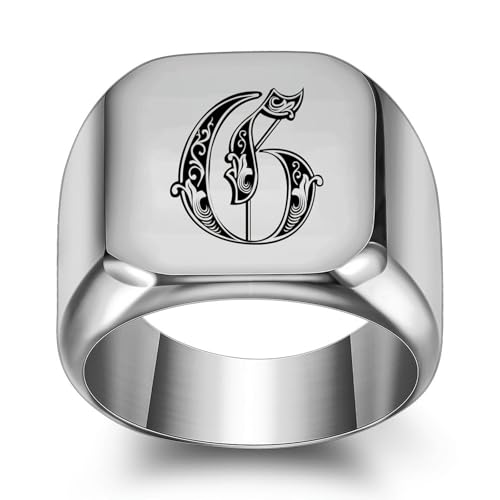GWSGSFAS Fashion 26 englische Buchstaben Titan Stahl Ring Herren Retro Punk Quadratisch Glatt 18 mm Trendy Herrenring, 33 cm, Metall, Zirkonia von GWSGSFAS