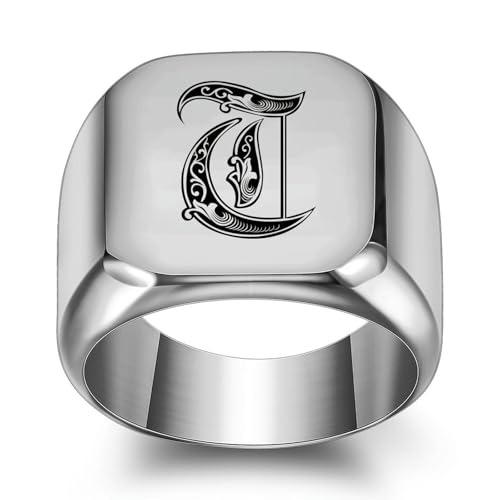 GWSGSFAS Fashion 26 englische Buchstaben Titan Stahl Ring Herren Retro Punk Quadratisch Glatt 18 mm Trendy Herrenring, 34, Metall, Zirkonia von GWSGSFAS