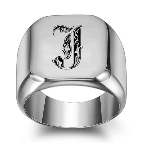 GWSGSFAS Fashion 26 englische Buchstaben Titan Stahl Ring Herren Retro Punk Quadratisch Glatt 18 mm Trendy Herrenring, 5, Metall, Zirkonia von GWSGSFAS