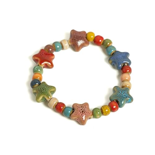 GWSGSFAS Handgefertigtes buntes Seestern- und Muschel-Armband, Keramikperlen, Boho, Strandschmuck, elastisches Armband für Damen und Jugendliche von GWSGSFAS