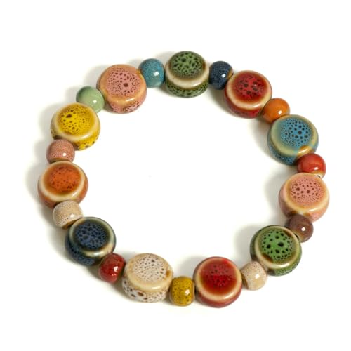 GWSGSFAS Handgefertigtes buntes Seestern- und Muschel-Armband, Keramikperlen, Boho, Strandschmuck, elastisches Armband für Damen und Jugendliche von GWSGSFAS