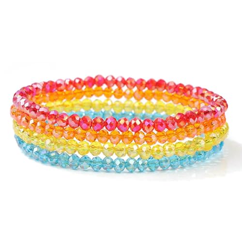 GWSGSFAS Kristall-Armbänder für Damen und Mädchen, Naturstein-Perlen, Armbänder, Grau, Rosa, Weiß, Blau, 4 Stück, 19 cm von GWSGSFAS
