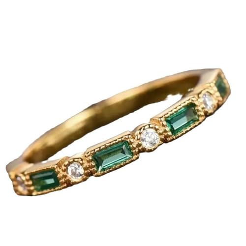 GWSGSFAS Modischer eingelegter Smaragd-Zirkon kleiner Ring für Damen, hochwertiger Smaragd-Ring, 7, Metall, Zirkonia von GWSGSFAS