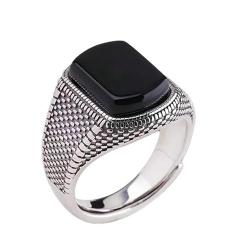 GWSGSFAS Retro Schwarzer Achat Ring Herren Trendy Persönlichkeit Cool Stil Breiter Zeigefinger Ring High-End-Gefühl Alt Offener Ring, Adjustable opening, Metall, Zirkonia von GWSGSFAS