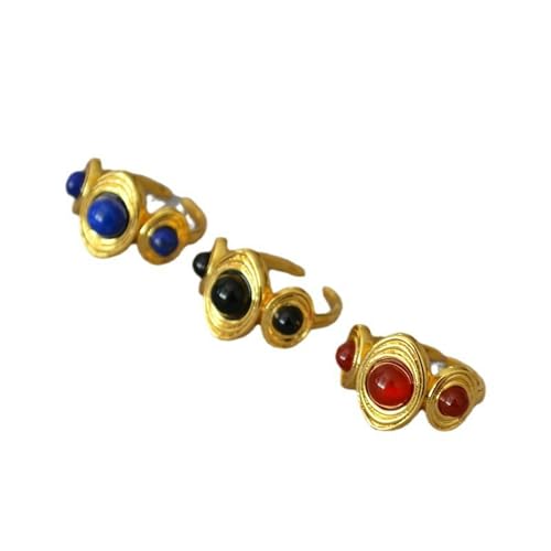 GWSGSFAS Vintage Intarsien Achat Lapislazuli High-End-Offener Ring Zeigefingerring für Frauen, Metall, Zirkonia von GWSGSFAS
