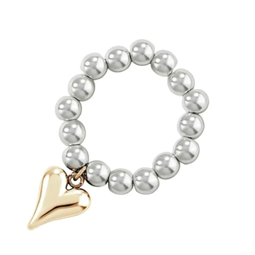 Kreative handgefertigte Perlen-Bungee-Schnur-Liebesherz-Anhängerringe für Frauen und Mädchen, silberfarbene Perlen, verstellbarer Ring Schmuck, resizable, Metall, Zirkonia Kreative handgefertigte Perlen-Bungee-Schnur-Liebesherz-Anhängerringe für Frauen und Mädchen, silberfarbene Perlen, verstellbarer Ring Schmuck, resizable, Metall, Zirkonia von GWSGSFAS