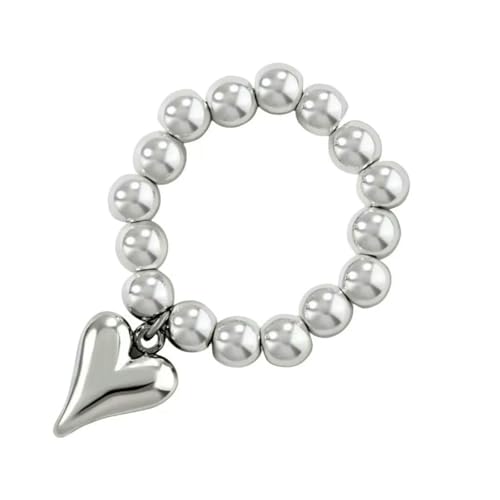 Kreative handgefertigte Perlen-Bungee-Schnur-Liebesherz-Anhängerringe für Frauen und Mädchen, silberfarbene Perlen, verstellbarer Ring Schmuck, resizable, Metall, Zirkonia Kreative handgefertigte Perlen-Bungee-Schnur-Liebesherz-Anhängerringe für Frauen und Mädchen, silberfarbene Perlen, verstellbarer Ring Schmuck, resizable, Metall, Zirkonia von GWSGSFAS