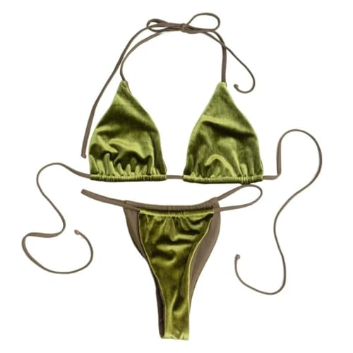 Sommer-Bikini-Set, rückenfrei, Bademode, zweiteiliger Badeanzug, Strandmode, Samt, Badeanzüge für Damen, armee-grün, S von GWSGSFAS