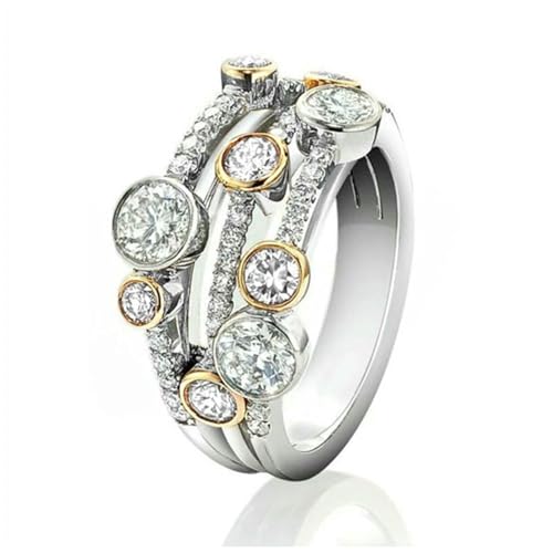 Zweifarbiger Damenring, dreireihig, glitzernd, moderner Modeschmuck, 7, Metall, Zirkonia Zweifarbiger Damenring, dreireihig, glitzernd, moderner Modeschmuck, 7, Metall, Zirkonia von GWSGSFAS