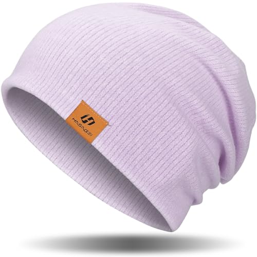 GXCROR Beanie Damen Mütze Herren Warm Slouch Beanie Mütze Unisex Weich Wintermütze Atmungsaktiv Mütze Damen Winter für Chemo, Skifahren, Laufen, Radfahren (Helles Lila) von GXCROR