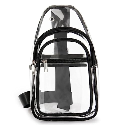 Fashion Messenger Bag Clear PVC Fanny Pack Waterproof Transparent Chest Bag for Men Bag Approved Stadion Crossbody wit Women, Schwarz , 31*18*7cm von GXFCAI