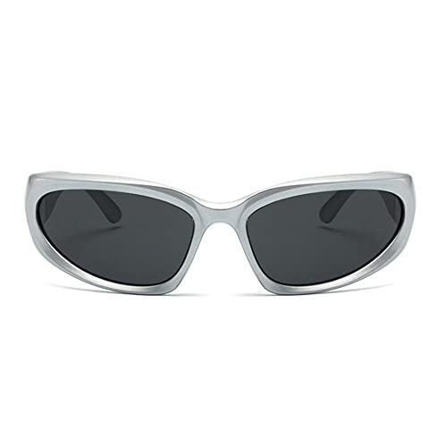 GXFCAI Mode Y2K Rund Sonnenbrille Für Männer Frauen 2000s Zubehör Coole Cyber Brille Schattierungen Biker Reiter Neue Sport UV400, silber, Einheitsgröße von GXFCAI