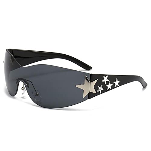 GXFCAI Star Y2K Sonnenbrille Randlos Pentagramm Dekoration Frauen Outdoor UV Stil Sonnenbrille O7P5 Augendekoration Sport Strand Schutz, grau, Einheitsgröße von GXFCAI