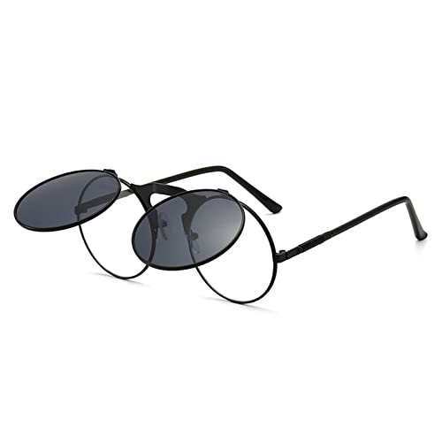 GXFCAI Vintage Steampunk Flip Sonnenbrille Retro Runde Metall Sonnenbrille für Damen und Herren Sonnenbrille Marke K2H4 Flip-Up Designer Kreis von GXFCAI