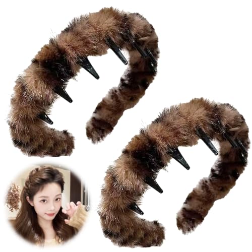 2 Stück Winter-Plüsch Haifischzahn Haarkamm Haarband Gewellte Kleineres Gesicht Stirnband Make Up Haarreif für Sport Fitness Tägliches für Damen Und Mädchen (Leopard) von GXGM